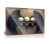 Kitchen Decorations Drive Cool Wall Art - Three Skulls With Black Wings On Rustic Background Soft Area Rustic Wall Hanging(20X30CM)