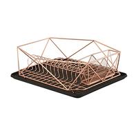 KITCHEN DETAILS Geode Deluxe Dish Drying Rack with Drain Board, Cutlery Basket, Iron Frame, Copper