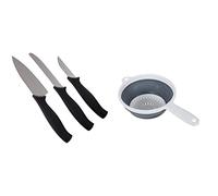 Kitchen Devils S8603017 Control Starter Set, Stainless Steel, Black, 3 PCE & Addis 517522 "Pop & Store Collapsible Food Colander with Handle, White and Grey