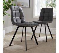 Home Source Kitchen Dining Chairs Pair Black Metal Legs Square Fabric Design in Dark Grey Home Source Dark Grey