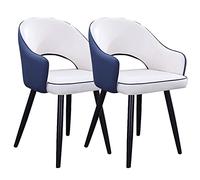 Kitchen Dining Chairs Set of 2 Modern Upholstered with Soft Pu Leather Cover Cushion Seat and Metal Legs Side for Living Room (Color : Dark Gray) (Blue+white)