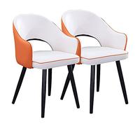 Kitchen Dining Chairs Set of 2 Modern Upholstered with Soft Pu Leather Cover Cushion Seat and Metal Legs Side for Living Room (Color : Dark Gray) (Orange+white)