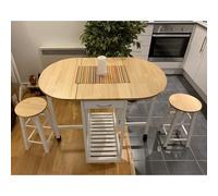 Kitchen Dining Table and Chairs Small Folding Set Drop Leaf Breakfast 3pc Stool