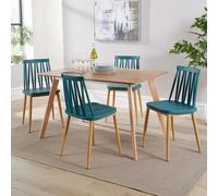 Kitchen Dining Table Set 120cm Veneer Top Beech Legs With 4 Chairs Home Source Teal One Size