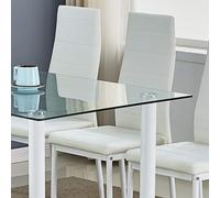 Kitchen Dining Table With 4 Chairs Glass Clear Dining Table With 4 White Leather Padded Chairs, Furnitur Kosy Koala