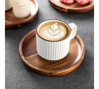 Kitchen Dinner Plates, James.F 17CM Small Round Acacia Wooden Serving Tray and Plates for Coffee, Tea, Snacks, Deserts, Appetizer, Wood Candle Holder Tray Home Decor, Table Centerpieces 1PCS