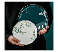 Kitchen Dinnerware Plates Green Plants Ceramic Dinnerware Set Dinner Plate Cake Plate Salad Bowl Tableware Dinner Set Serving Plates Dining Party Pasta Salad Plates (Color : D) (F)