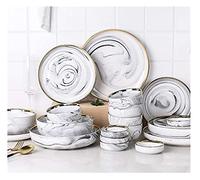 Kitchen Dinnerware Set, Family Party Dinner Set, Dinnerware Set Ceramics European Style Marble Dishes and Plates Porcelain Cake Dish Pastry Fruit Tray Ceramic Tableware Steak Dinner Plate (8 People)