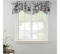 Kitchen Dinnerware Tie Up Valances Curtain, Black Knife Fork Spoon Tableware Adjustable Rod Pocket Short Window Treatment Tie Up Curtains Valances for Kitchen Living Room Bathroom 60x18 Inches