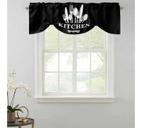 Kitchen Dinnerware Tie Up Valances Curtain, Knife And Fork Tableware Black Adjustable Rod Pocket Short Window Treatment Tie Up Curtains Valances for Kitchen Living Room Bathroom 54x18 Inches