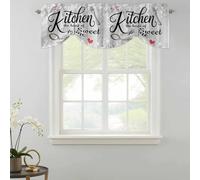 Kitchen Dinnerware Tie Up Valances Curtain, Knife Fork Spoon Tableware Wood Grain Adjustable Rod Pocket Short Window Treatment Tie Up Curtains Valances for Kitchen Living Room Bathroom 54x18 Inches