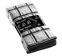 Kitchen Dish Cloth 6X, 12X Extra Large Jumbo Herringbone Terry Tea Towel 100% Soft Cotton 40x60cm Premium Quality Big Checked Terry Drying Cloth Thick Cleaning (Black, 6)