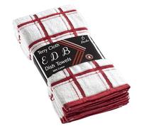 Kitchen Dish Cloth Pack of 6 or Pack of 12 Extra Large Jumbo Herringbone Terry Tea Towel 100% Pure Soft Cotton 40 x 60 cm Premium Quality Big Checked Terry Drying Cloth Thick Cleaning (Red, 6)