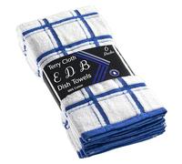 Kitchen Dish Cloth Pack of 6 or Pack of 12 Extra Large Jumbo Terry Tea Towel 100% Pure Soft Cotton 40 x 60 cm Premium Quality Big Checked Terry Drying Cloth Thick Cleaning (Blue, 6)
