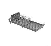 Kitchen Dish Drainer Rack, Stainless Steel Utensil Storage Basket with a Cutlery Holder, Extendable Dish drying Storage Rack for Kitchen Counter, Space-Saving(Gray)