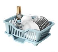 Kitchen Dish Rack Large Capacity with Removable Cutlery Basket - Sturdy Plastic Dish Drainer for Small Spaces - Quick Dry Draining Board for Cups Glasses - 43.5x25.5x16.5cm(Blue)