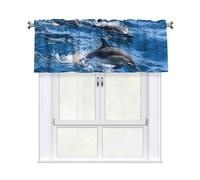 Kitchen Dolphins In The Sea Print Curtain Valance 54x18inch,Filtering Semi Sheer,1 Panel Short Curtains For Bedroom,Bathroom