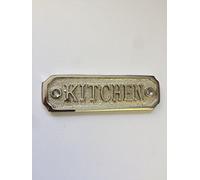 KITCHEN Door Sign Solid Brass with a Shiny Nickel Finish 10.5 x 3 cm comes with Screws DSN-8-N