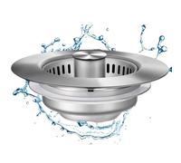 Kitchen Drain Plug - Pop-up Steel Sink Strainer, Food Collection Basket | Anti-Lock Drainage Solution for Three and a Half Inch Openings with Degl Control