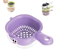 Kitchen Dual Layer Draining Basket with Handle, Double Drain Plastic Cleaner Bowl with Strainer, Double-Layer Lock Design, Multipurpose Fruit Washing Bowl with Strainer (Purple)
