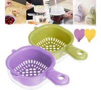 Kitchen Dual-Layer Draining Basket with Handle, Double Drain Plastic Fruit Washing Strainer Bowl, Detachable Colander Draining Basket, Strainers and Colanders (green, purple)