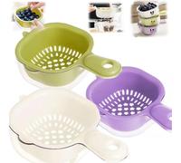 Kitchen Dual-Layer Draining Basket with Handle,Double Drain Plastic Fruit Washing Strainer Bowl,Multifunctional Fruit Washing basket,vegetable Draining Basket for Kitchen (PCS3)