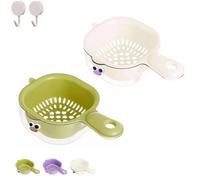 Kitchen Dual Layer Draining Basket with Handle, Double-Layer Design, Lock Design, Multipurpose Fruit Washing Bowl with Strainer for Kitchen (2pcs B)