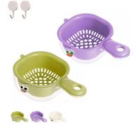 Kitchen Dual Layer Draining Basket with Handle, Double-Layer Design, Lock Design, Multipurpose Fruit Washing Bowl with Strainer for Kitchen (2pcs A)