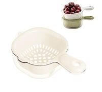 Kitchen Dual-Layer Draining Basket with Handle - Fruit Strainer Dual-Layer Veggie Colander Draining Basket with Handle - Watermelon Bowl, Mini Berry and Tomato Grape Wash (White)