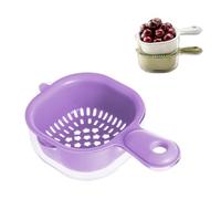 Kitchen Dual-Layer Draining Basket with Handle,Multifunction Plastic Strainer, Nesting Large Capacity Plastic Food Strainer, for Pasta, Vegetables and Fruits Washing Draining Basket (Purple)