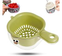 Kitchen Dual Layer Draining Basket with Handle,Multipurpose Fruit Washing Bowl with Strainer, Handy Plastic Fruit Washing Bowl for Mini Berry, Tomato & Vegetable (Green)
