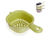 Kitchen Dual-Layer Draining Basket with Handle,Plastic Vegetable Washing Draining Basket,Handy Mini Berry and Tomato Washer,for Berries, Vegetables, Fruits (Green)