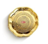 Kitchen Expert Small Brass Plate | 15cm | Pooja Thali | Engraved Flower Design | Ideal for Puja/Prasad/Dia | Mandir Plate | Handcrafted Dia