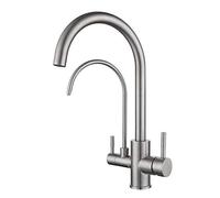 Kitchen Faucet 3 Way Brushed Stainless Steel 360 ° Swiveling Pure Water Hot and Cold Water Kitchen Faucets for Water Filter