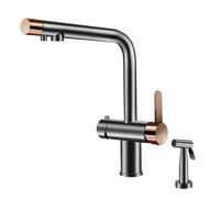 Kitchen Faucet 3 Way, Faucet Kitchen Kitchen Faucet with Retractable Spray 360°Rotatable Brass Mixer Kitchen 3 Way, Grey, Rose Gold