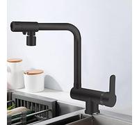 Kitchen Faucet 3 Way Fold Rotation Brass Sink Faucet Straight Drink Water Hot and Cold Water Multi-Function Kitchen Sink faucets-Black -A