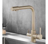 Kitchen Faucet 3 Way Swivel Hot and Cold Brass Purified Water Kitchen Sink Faucet-Oatmeal Color