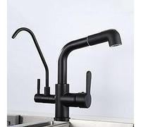 Kitchen Faucet 3 Way with Pull Out Spray Hot and Cold Water Rotation Multi-Function 3 in 1 Brass 2 Modes Kitchen Sink faucets-Black (Color : Black)