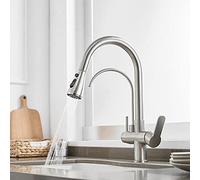 Kitchen Faucet 3 Way with Pull Out Spray Pure Water Faucet 360° Rotation Hot and Cold Water Brass Multi-Function Kitchen Sink faucets-Black (Color : Chrome)