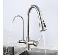 Kitchen Faucet 3 Way with Pull Out Spray Pure Water Hot and Cold Water 3 in 1 Kitchen Sink Faucet Brass Rotation Multi-Function Kitchen Sink faucets-Black (Color : Brushed)