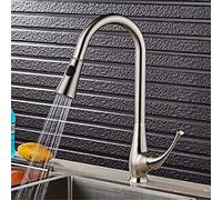 Kitchen Faucet 360 Rotate Swivel Pull Out Spray Head Brass Chrome Silver Kitchen Sink Faucet Single Lever Vanity Mixer Taps Deck Mounted with Aerator,Brushed