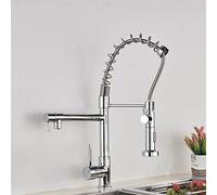 Kitchen Faucet,Black Spring Kitchen Sink Extendable Deck Mounted 360° Swivel Dual Spout Hot Cold Mixer Crane Faucet Bathroom Faucets Black Rose d (Chrome E A)