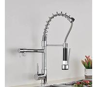 Kitchen Faucet,Black Spring Kitchen Sink Extendable Deck Mounted 360° Swivel Dual Spout Hot Cold Mixer Crane Faucet Bathroom Faucets Black Rose d (Chrome B A)