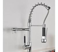 Kitchen Faucet,Black Spring Kitchen Sink Extendable Deck Mounted 360° Swivel Dual Spout Hot Cold Mixer Crane Faucet Bathroom Faucets Black Rose d (Chrome F A)