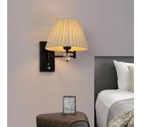 Kitchen Faucet Black Swing Arm Wall Dimming Bedside Reading Wall Lamp with White Pleated PVC Fabric Shade,