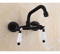 Kitchen Faucet Black Water Taps Wall Mounted Double Handle Hot and Cold Water Mixer Double That of Single Hole Kitchen Sink Faucet ，A