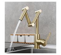 Kitchen Faucet, Brass Pot Filler Faucet Deck Mounted Three-Section Extension Folding Kitchen Faucet Triple Joint Swing Arm for Hot and Cold,2 Function Brushed-T