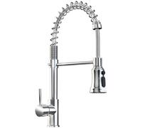 Kitchen Faucet, Brushed Metal Single Handle with Pull Down Sprayer, High Arc 360° Swivel, Flexible Spring, 23.6 in / 60 cm Water Pipes for Easy Install