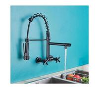 Kitchen Faucet Dual Handles Hot&Cold Mixer Water Tap Wall Mounted Swivel Spout Spring Pull Down Faucets, Chrome Bathroom Faucet,Black No Buckle