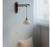 Kitchen Faucet Farmhouse Wall Lighting, Dimmable Wall with Swing Arm Wall Lights,Wood +Ceramics Wall Light,Wall Lamps for Bedroom,Living Room, Boho Wall Lamp, E26 Base(A) (A A)